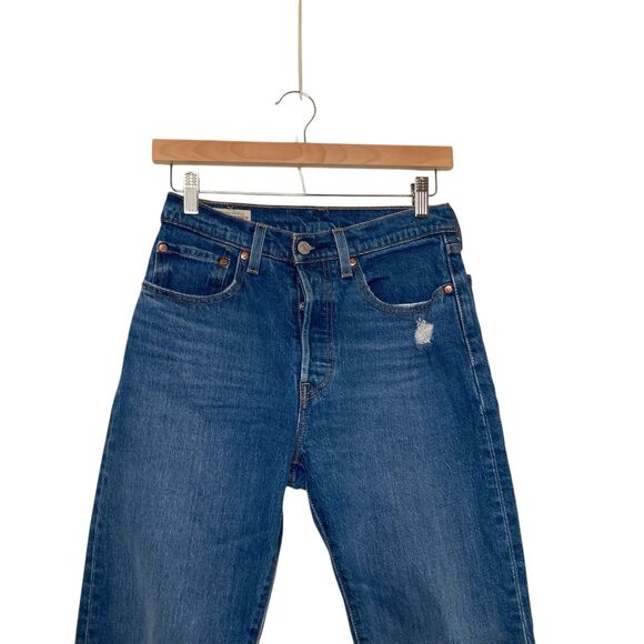 Levi's 501 Original Fit Jeans Womens Size W26 L28 Chewed Hem Blue Distressed - Picture 3 of 15